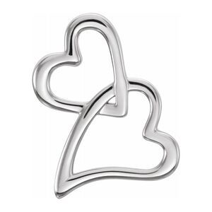 14K White Gold Double Heart Slide Pendant, 13 x 18mm